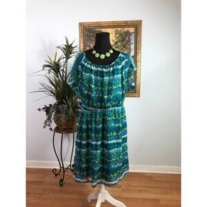 En Focus Dress Womens Plus Size 20W Multicolor Short Sleeve Elastic Waist Boho